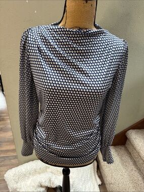 Chenault Navy and White Geometric Long-Sleeve Blouse
